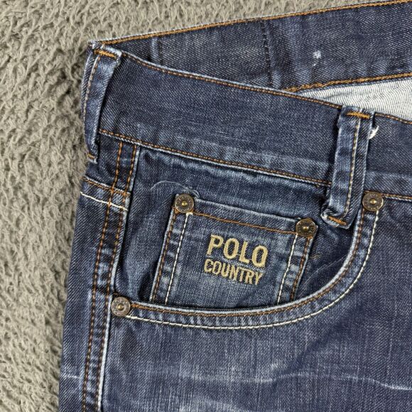 Polo Country Ralph Lauren Jeans Mens 32x32 Blue Straight Fit Dark Wash Whisker - Picture 3 of 16